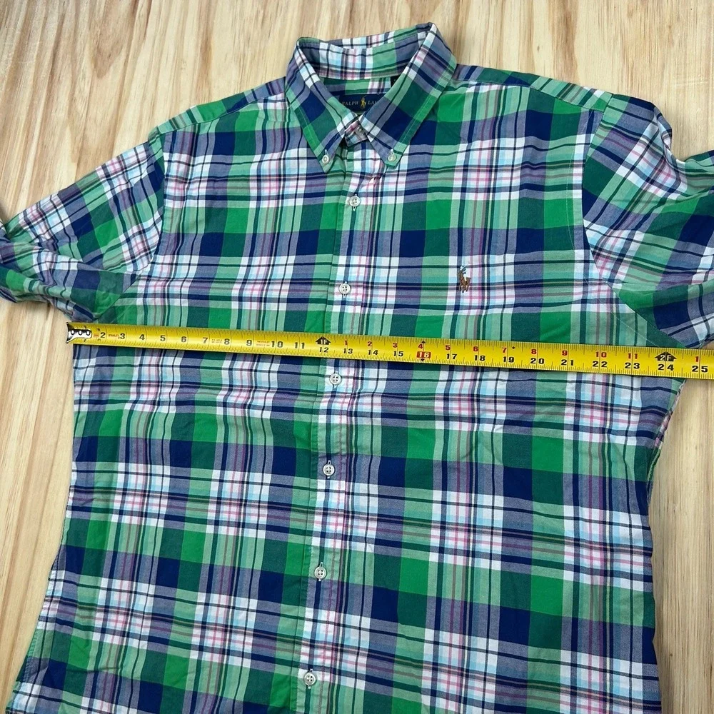 Polo Ralph Lauren XL Stretch Oxford Plaid Slim Fit Pony Colorful Blue Green Prep